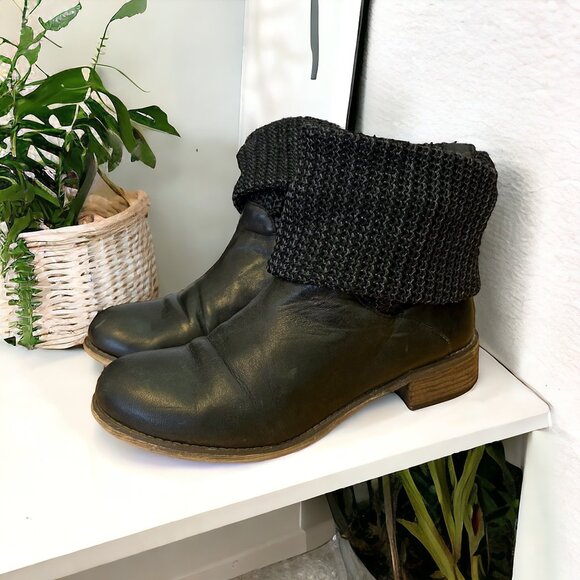 Rudsak Green Leather & Black Knit Tall Boots With Fold-Down Cuffs Size 8 - Picture 2 of 12